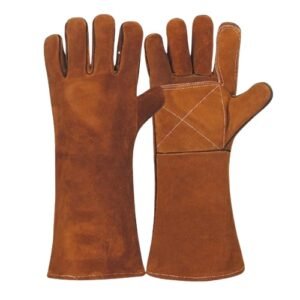 Kevlar-Stitched Brown Cow Split Welder Gloves, Wing Thumb