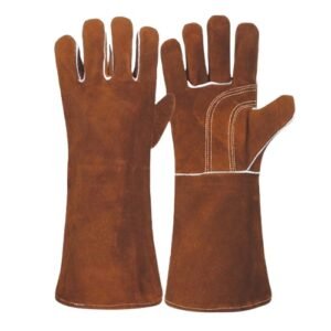 Kevlar-Stitched Brown Cow Split Welding Gloves, Reinforced Palm